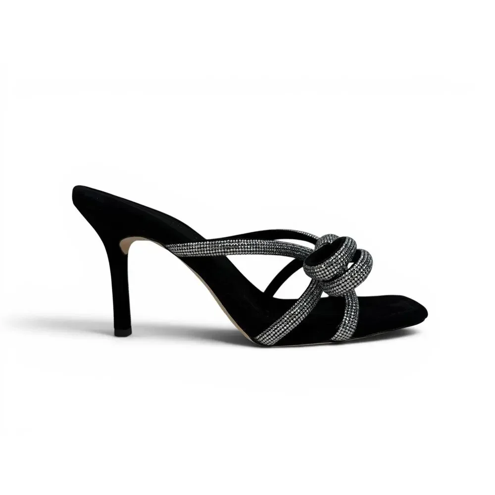 Loeffler Randall Margi‎ Bow Heeled Mule Size 10 Black Suede Embellished Crystal